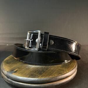 Galls 157 Garrison Belt Size 46" Plain Black Stitched Leather Chrome Nickel